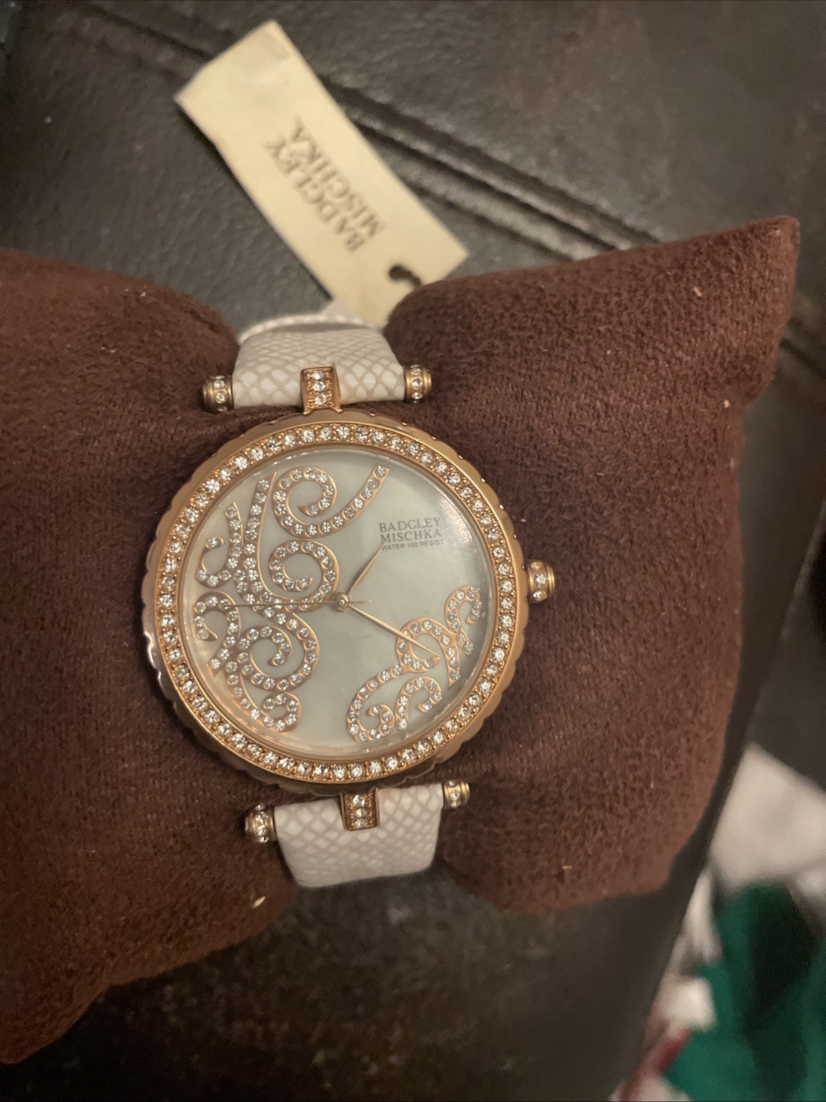 Badgley Mischka BA/1264WMRG Crystal Rose Gold Leather Band Women’s Watch