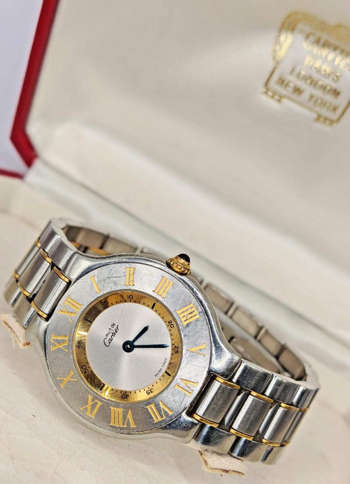 Cartier Must de Cartier 21 Ref 1330 Quartz Steel Gilt Bracelet Box