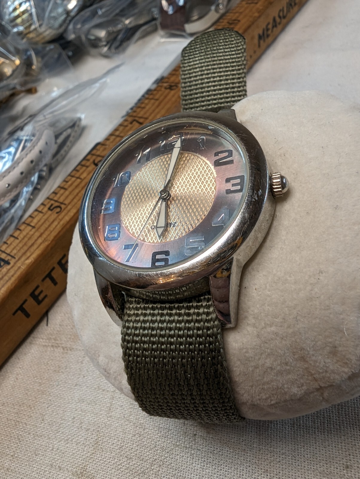 Gold And Bronze Tone Dial On One Piece Strap – Fashion Field Watch With New Batt
