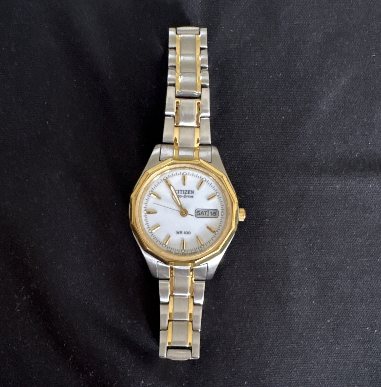 Citizen Eco-Drive Two-Tone Stainless Steel Analog Day/Date WR-100 Watch