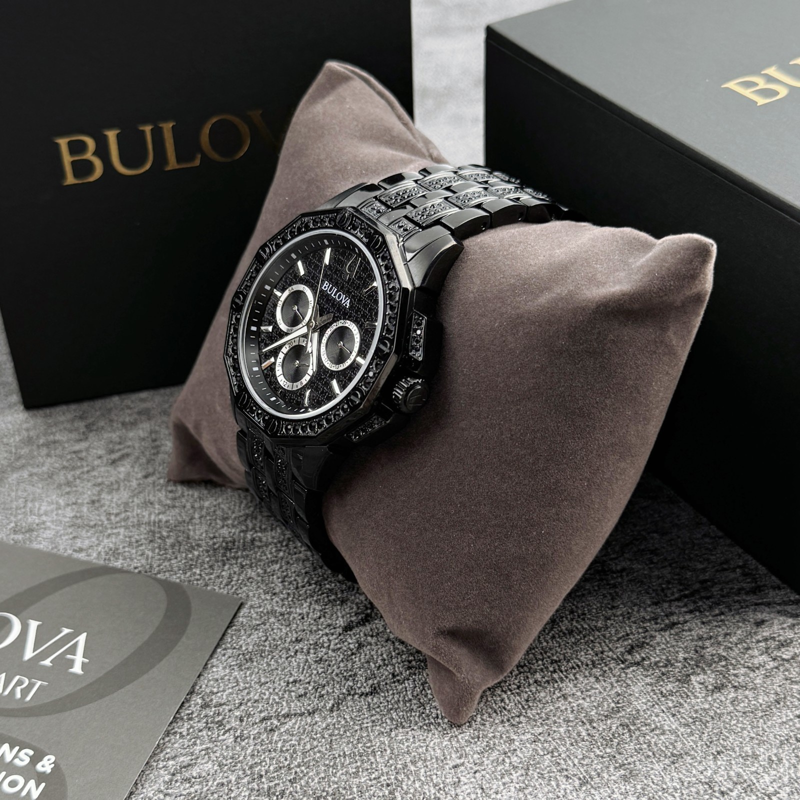 Bulova Men’s Crystal Octava Black Dial Multifunction Men’s Watch 98C134