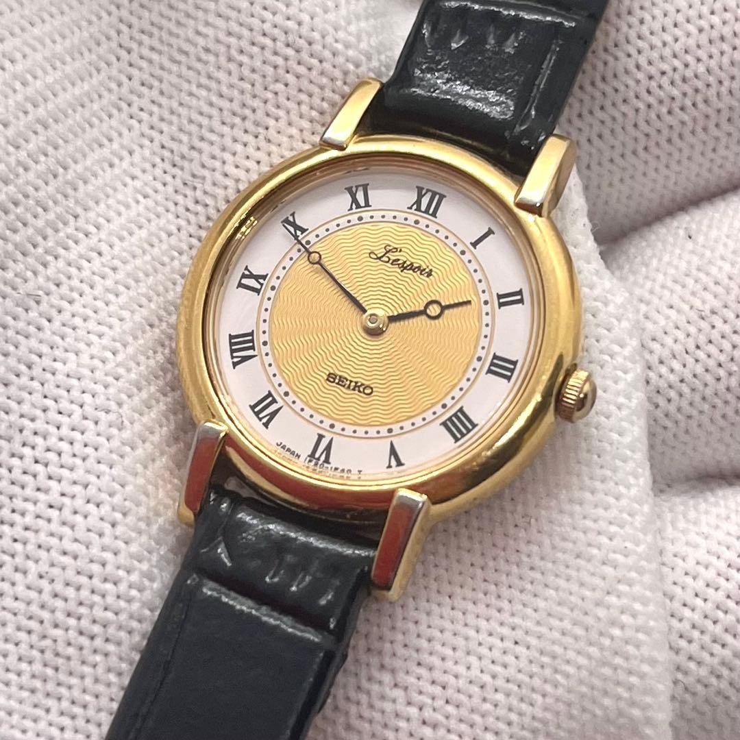 New battery included. SEIKO Lespoir watch, Roman guilloché gold.