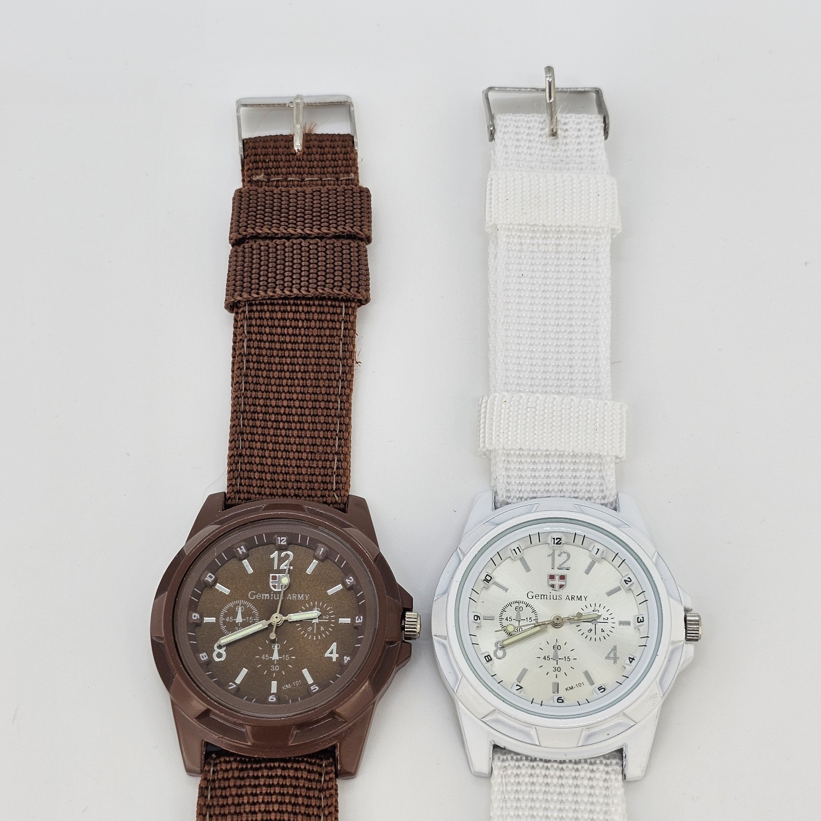 2X Gemius Army Men’s Watch 40MM Brown White Dial Nylon Canvas Bands New Battery