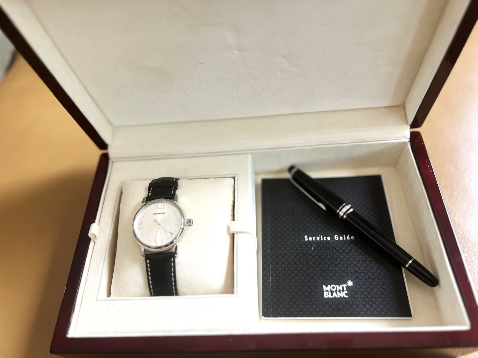 Mont blanc meisterstuck watch, pen, service book and original gift box