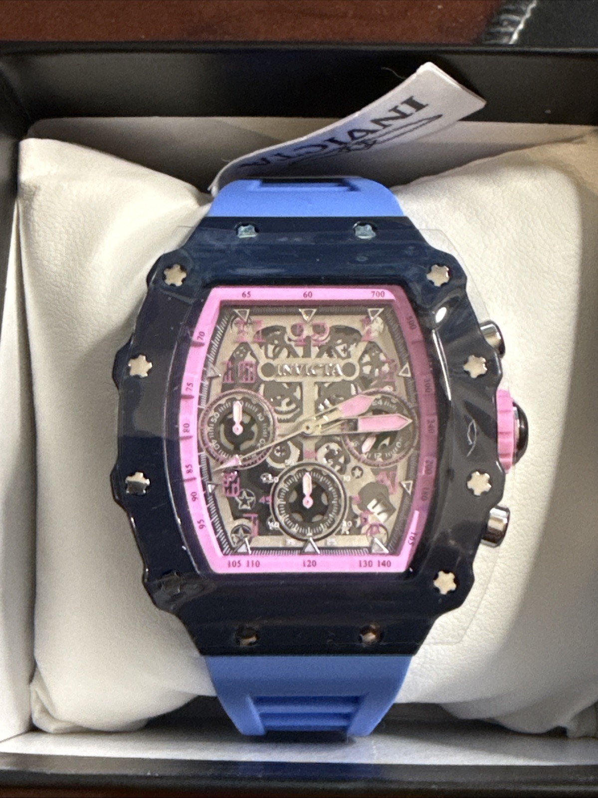 Invicta Racing Chronograph Quartz Watch Purple/Black Dial Blue Strap w/ Box