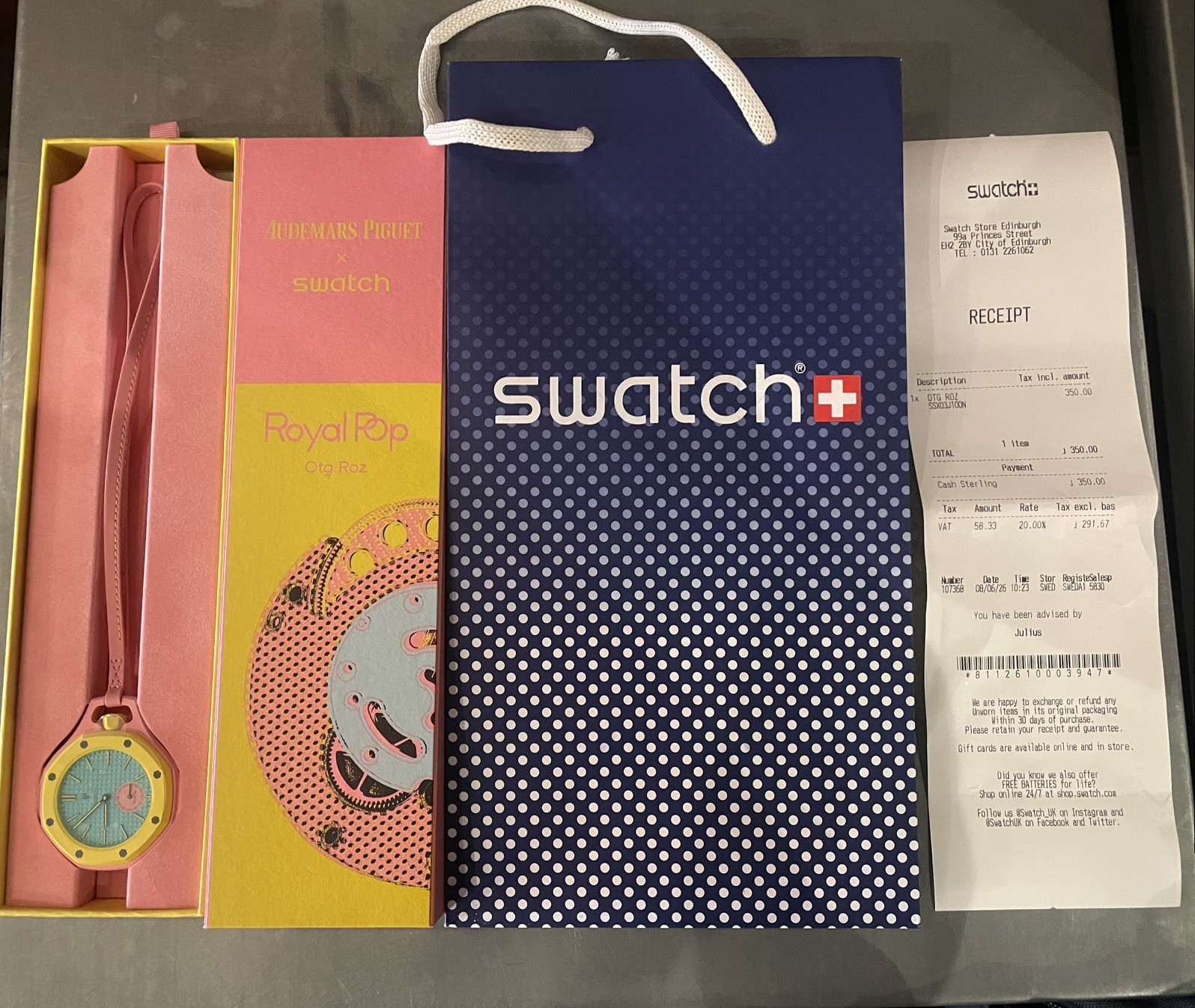 AP X SWATCH ROYAL POP| OTG ROZ | BRAND NEW SEALED | BAG, BOX, AND RECEIPT| 🚚💨✅