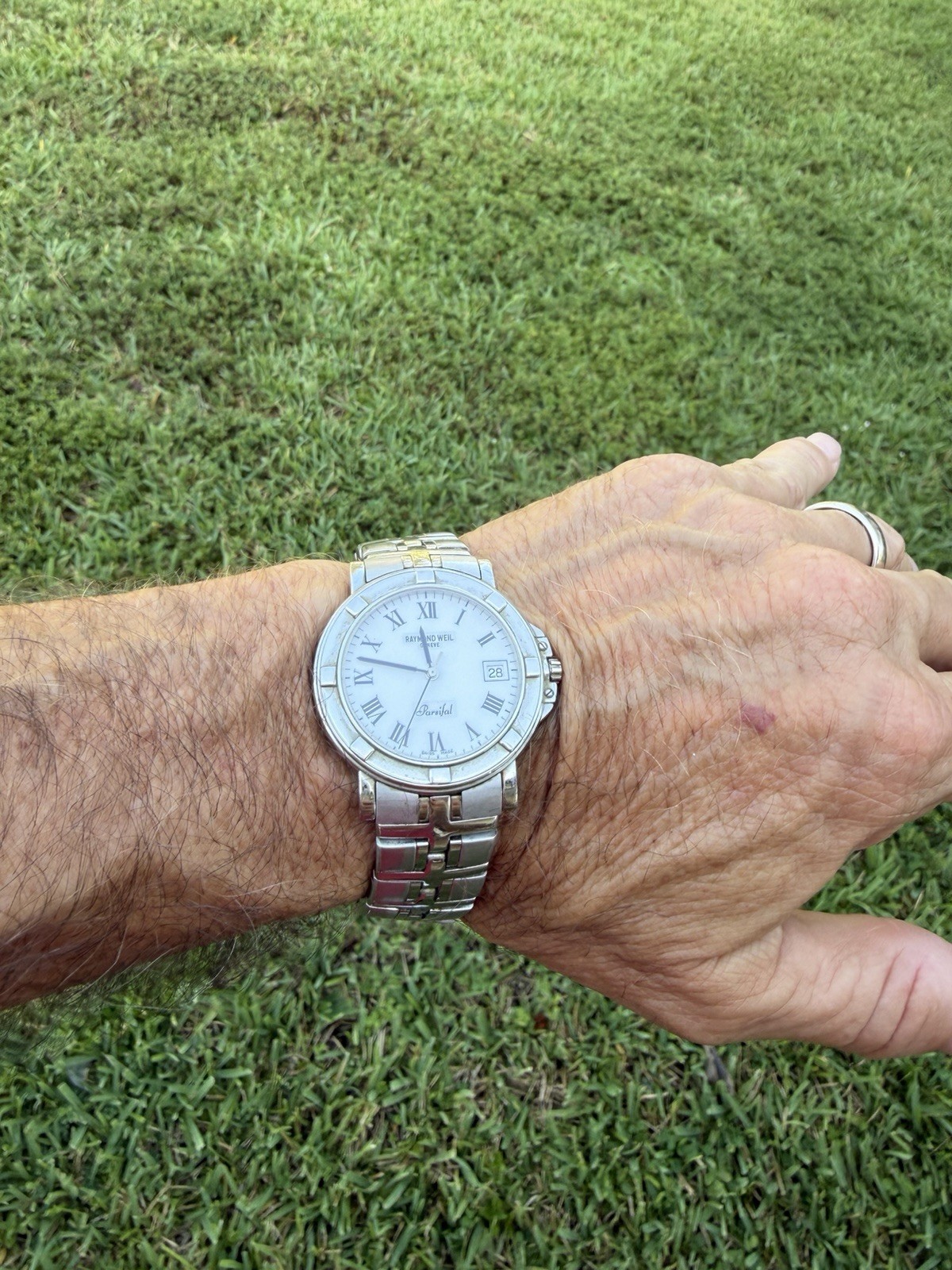 Raymond Weil Parsifal Mens Swiss Quartz Bracelet White Roman ,date. New battery