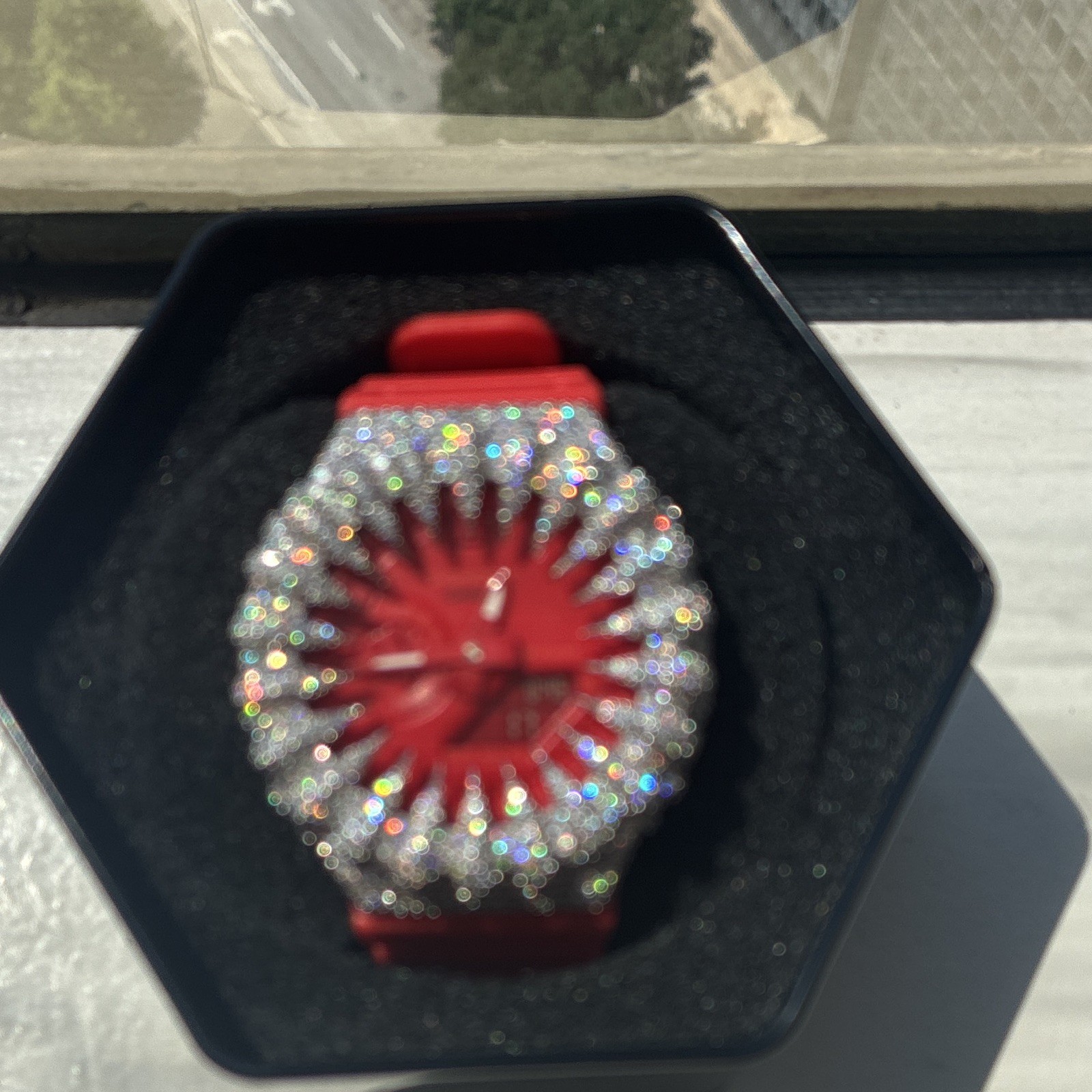 *ICED OUT* Casio G-SHOCK Analog/Digital Quartz Red Resin Bezel Box Papers