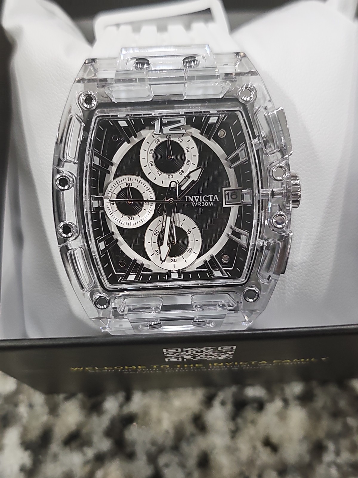 Retail $199.99 Invicta S1 Rally Allogrip 42mm Watch Transparent Case Black Whit