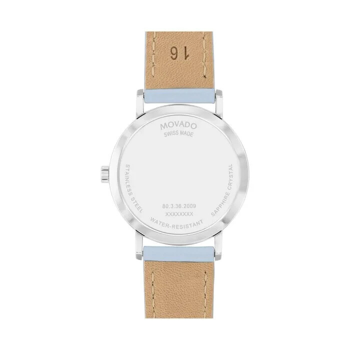 MOVADO SIGNATURE 0607901 BABY BLUE LEATHER STRAP STAINLESS CASE WOMENS WATCH