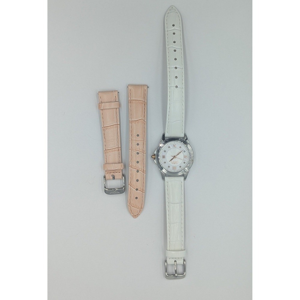 Invicta Angel Watch White 33mm Silver Rose Golden Diamond Leather Straps 12544