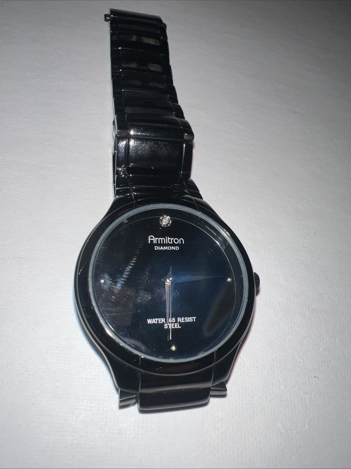 Armitron Diamond Men Formal Black Dial 36mm Quartz Analog Watch Untested
