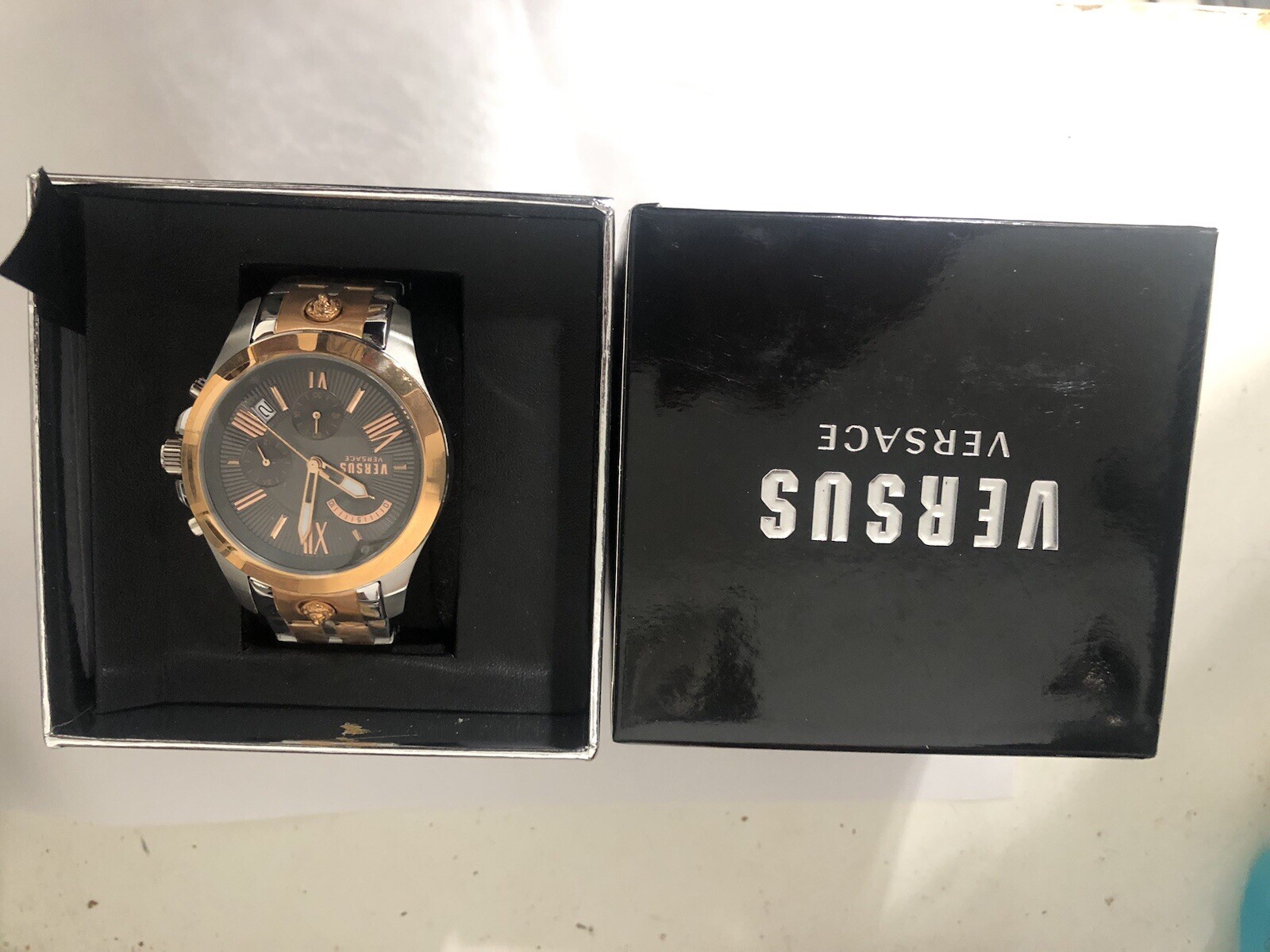VERSUS VERSACE Chrono Lion Bracelet Watch Men Rose Gold/Silver Versus Watch NEW
