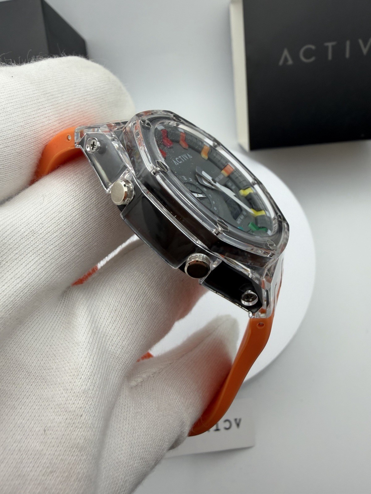 ACW2100-005 Quartz Analog Wristwatch 50m Orange Silicone Strap w/ Box