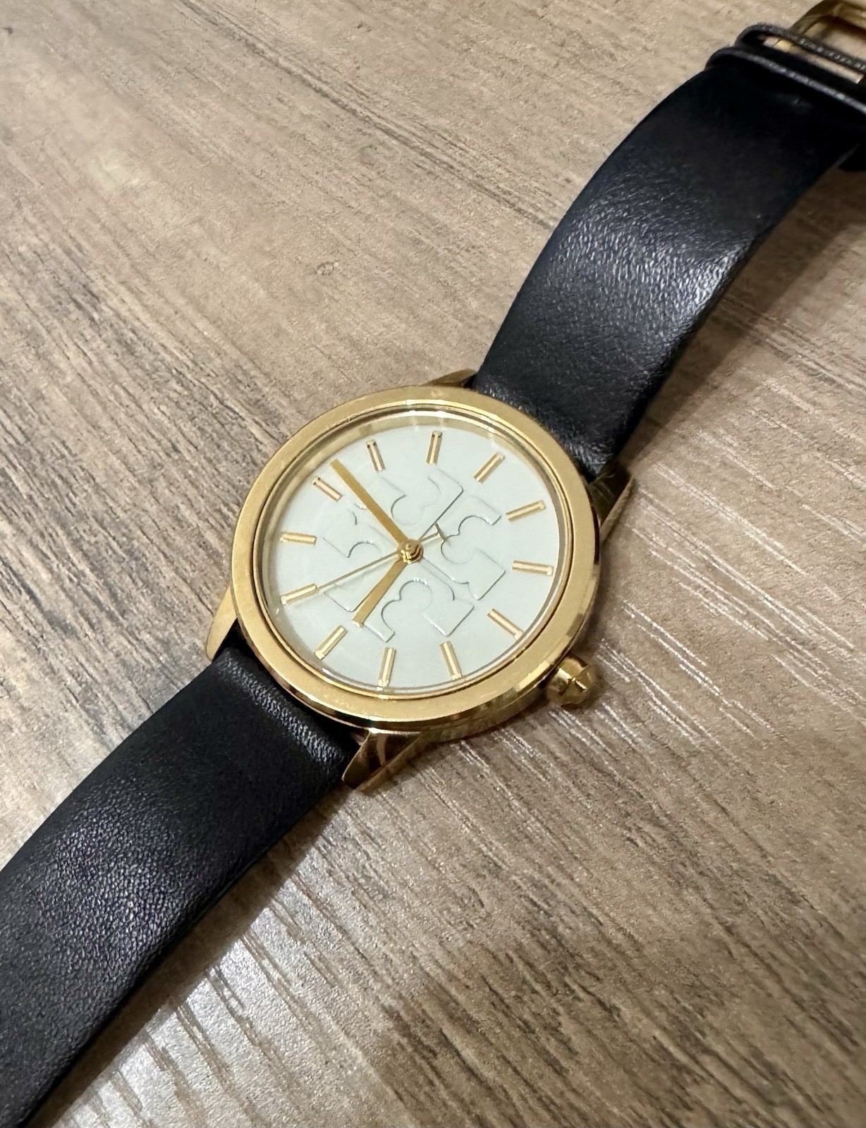 Tory Burch TBW2018 Unisex Quartz 38mm White Dial Black Leather Strap 30m