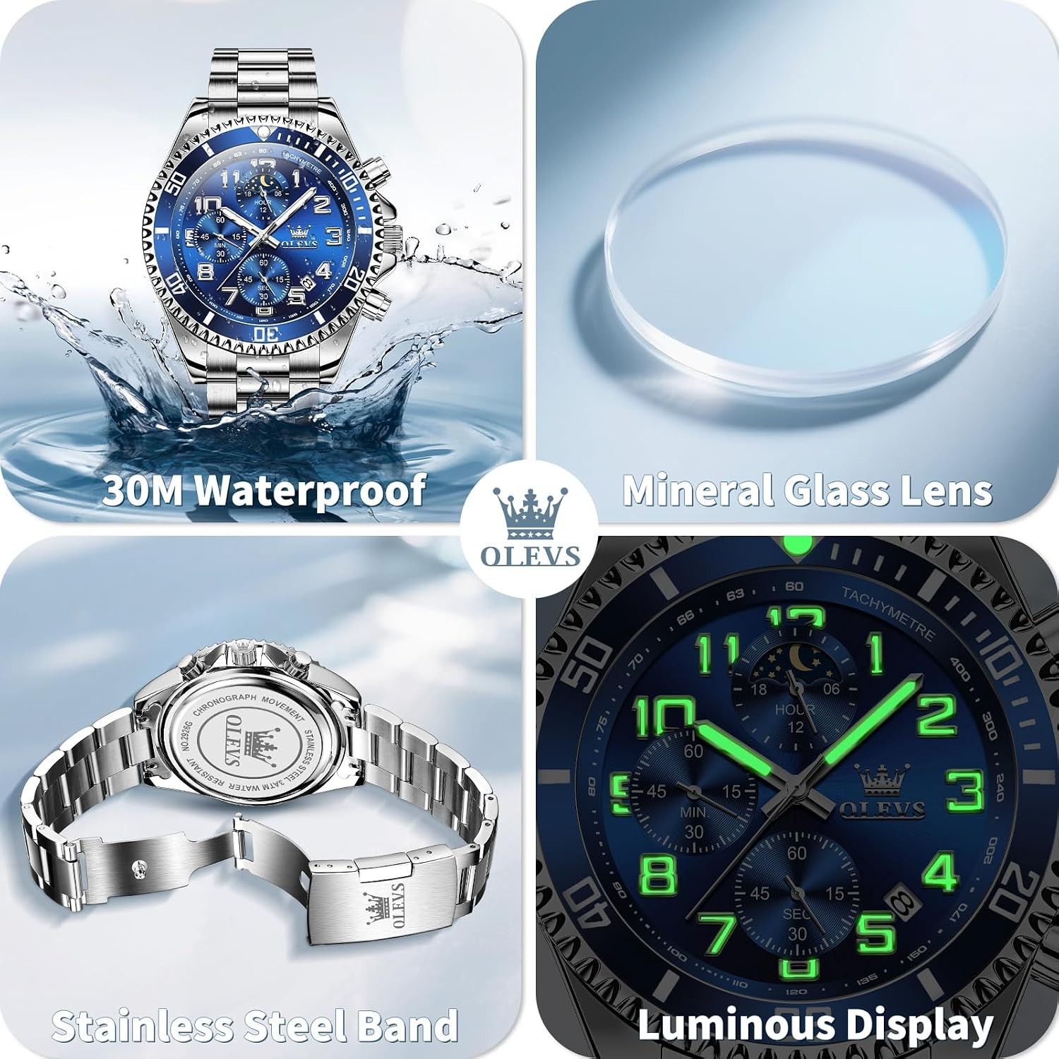 Luxury Stainless Steel Men’s Watch – 43mm Big Face, Luminous and Date Display