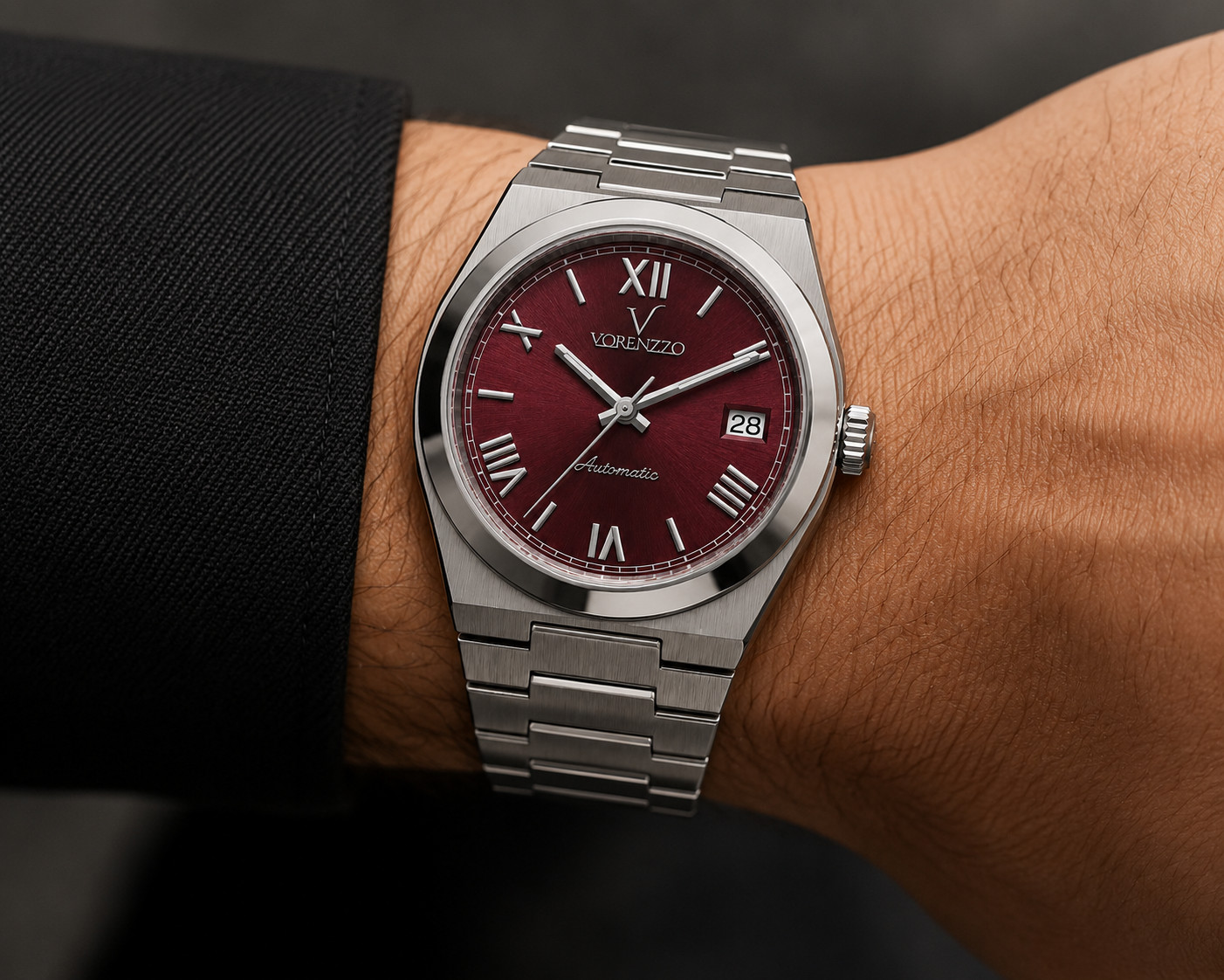 Vorenzzo Burgundy Automatic Watch NH35 Integrated Steel Sapphire 40mm