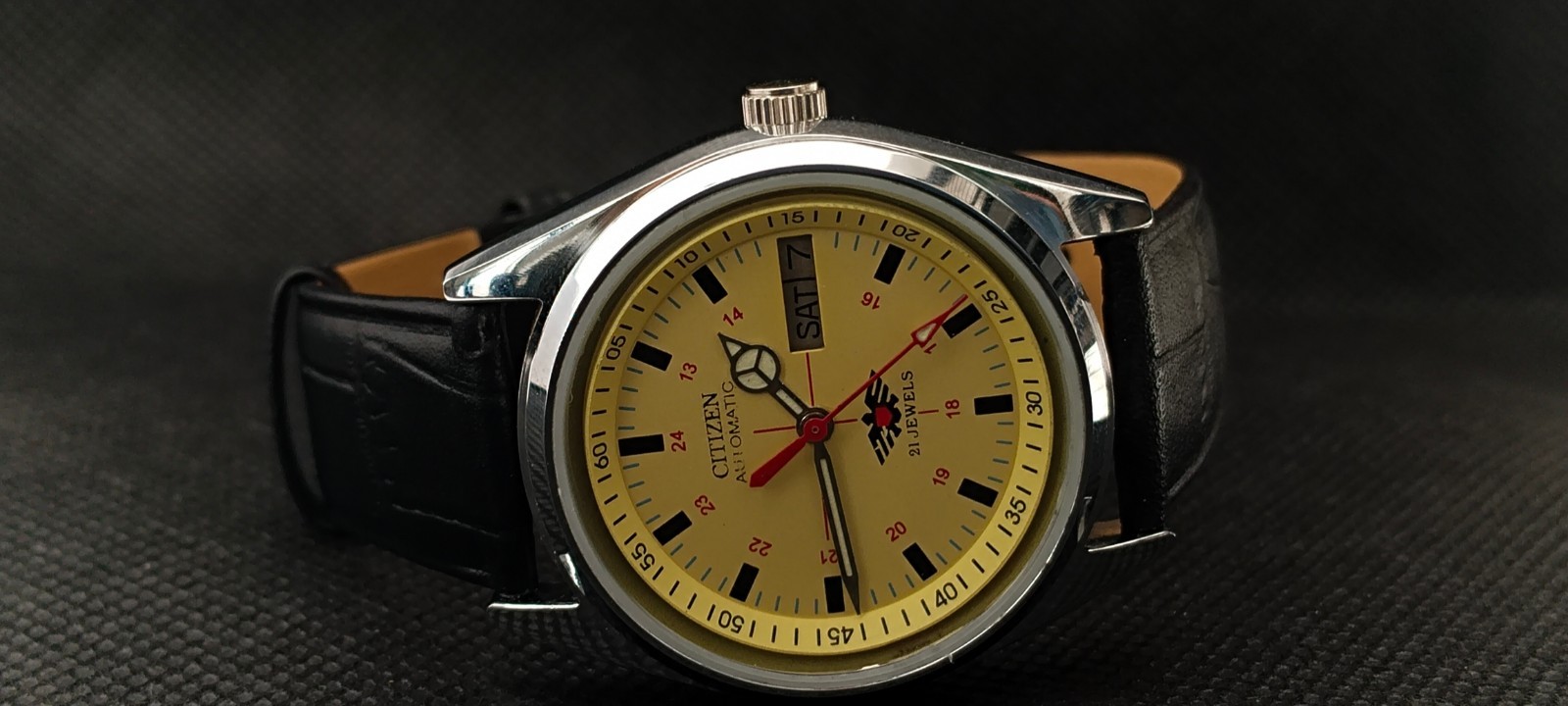 Vintag Automatic Citizen Japan Made Yellow Dial Day/ Date Men’s Wrist Watch