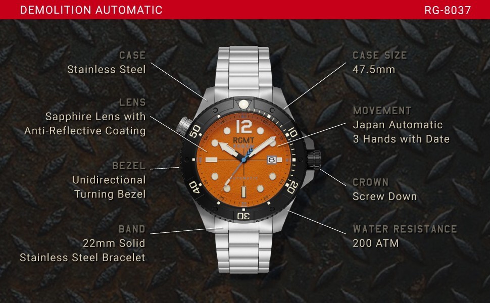 RGMT RG803744 Demolition Stainless Steel Automatic Watch 2000m $1,250 -NEW/RARE