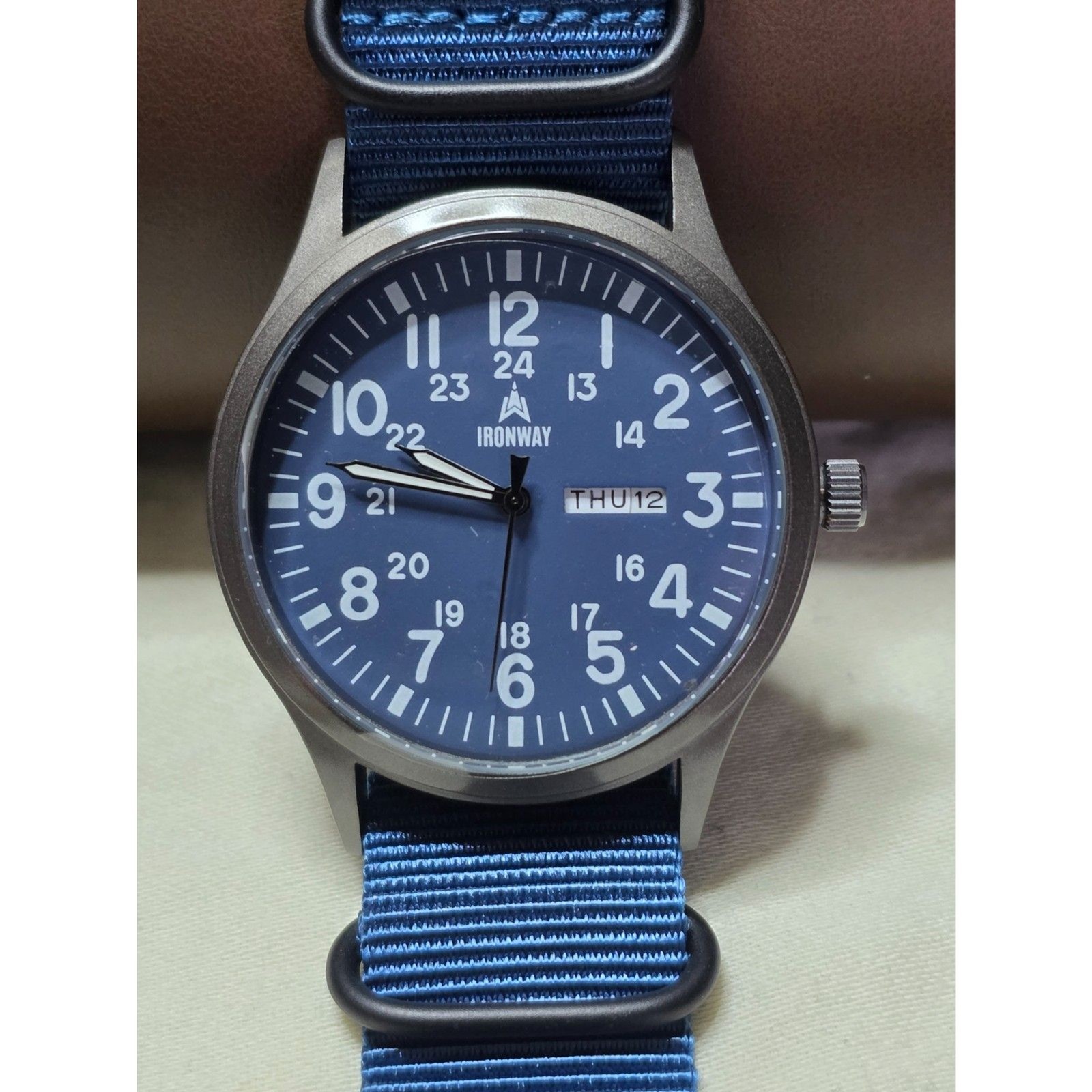 Ironway 41mm Military Field Watch, Blue Dial, Japanese Quartz (New w/ ABS Case)