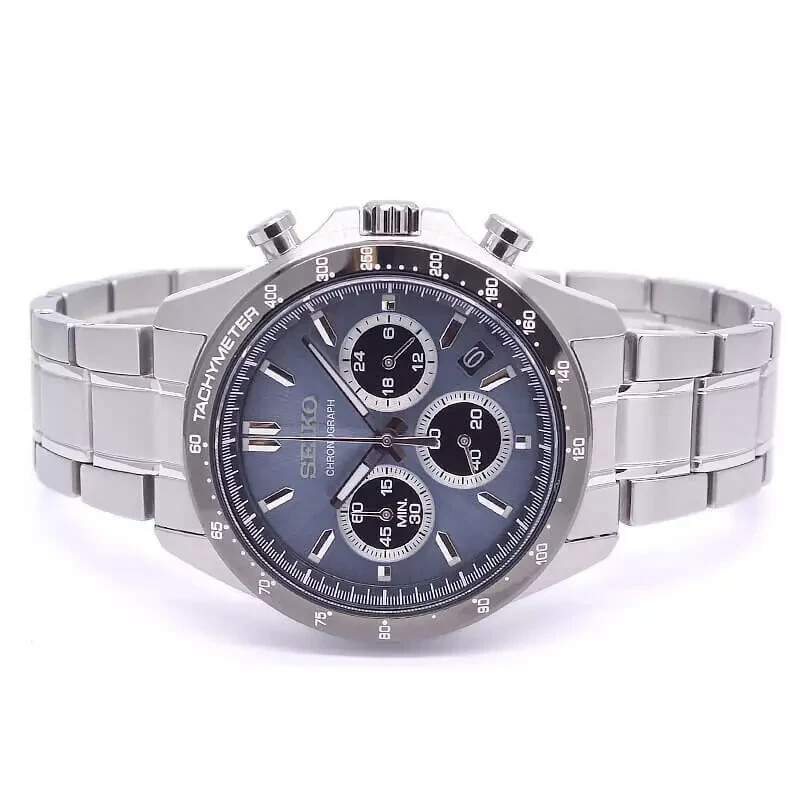 SEIKO Spirit SBTR027 Light Blue Stainless Chronograph Men`s Watch New in Box NEW