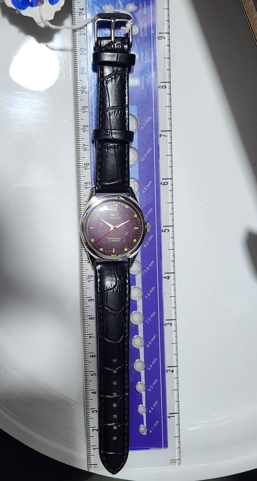 Rare HMT Pilot Purple Sunburst Dial 17 Jewels Mechanical Hand Winding Watch Ind