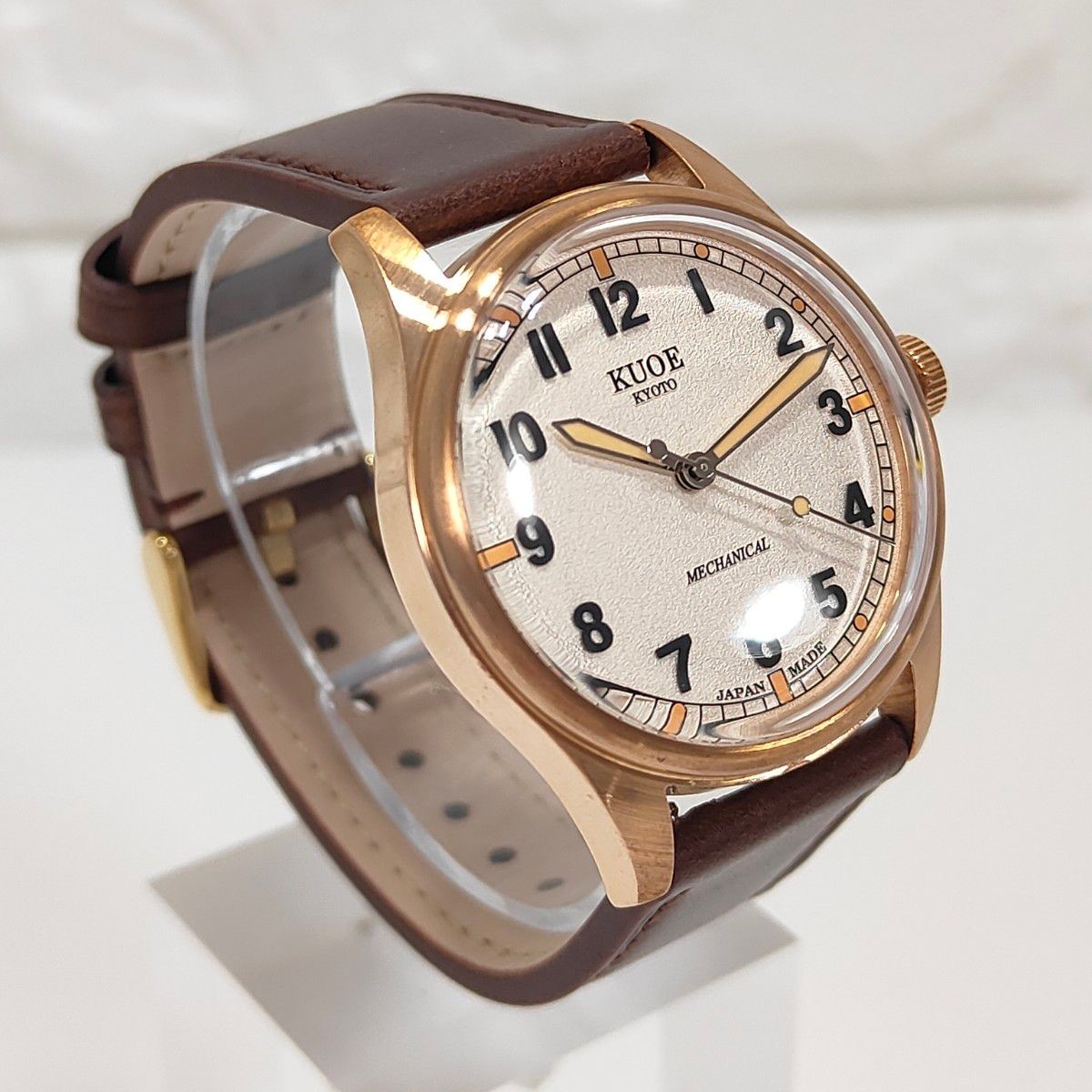 KUOE Kyoto Royal Smith 90-002 Ivory Waffle Dial Watch New Leather Band Japan
