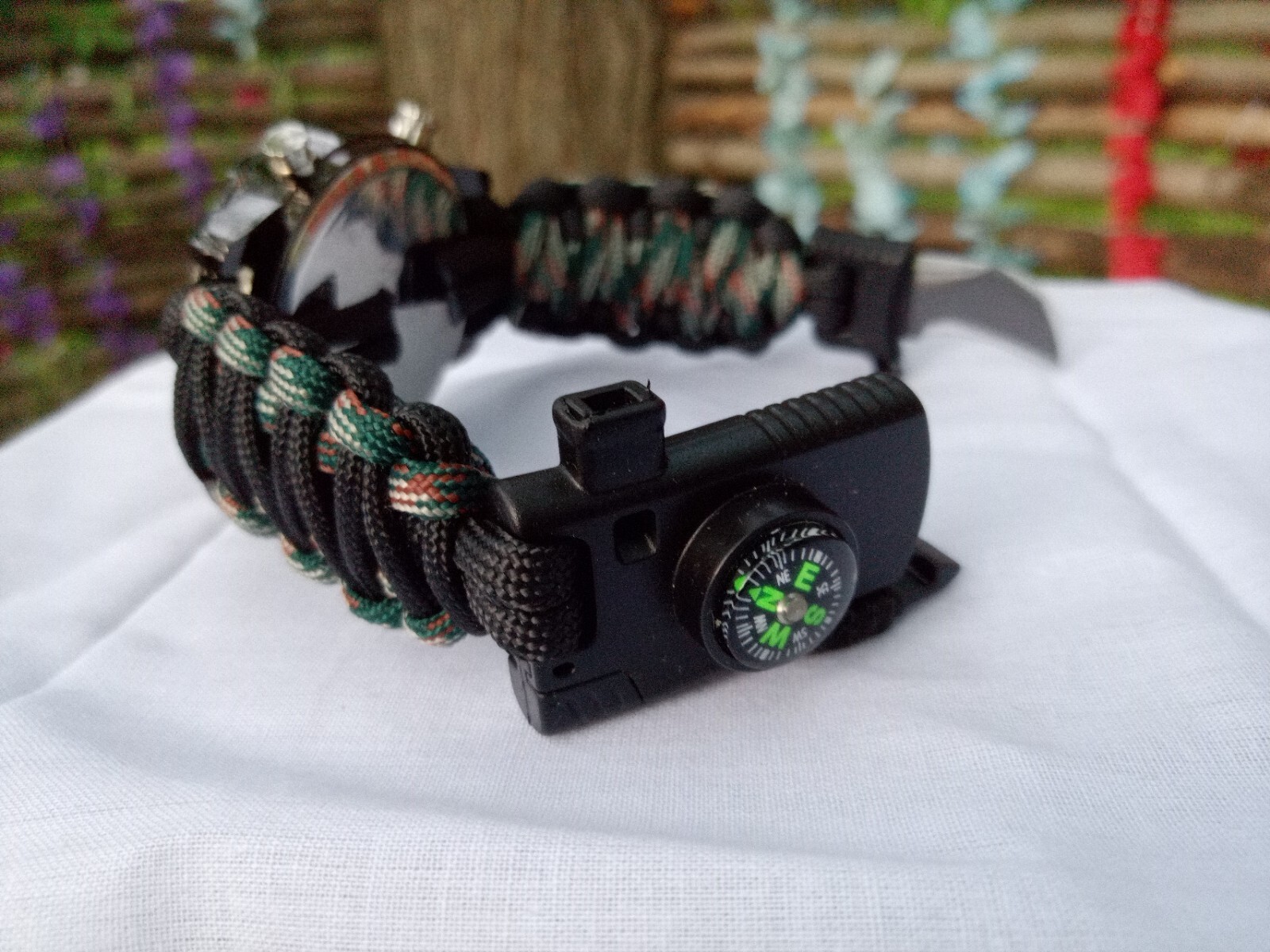 Military Watch Tactical Paracord Buckle Knife Whistle Fire Starter FishLine Hook