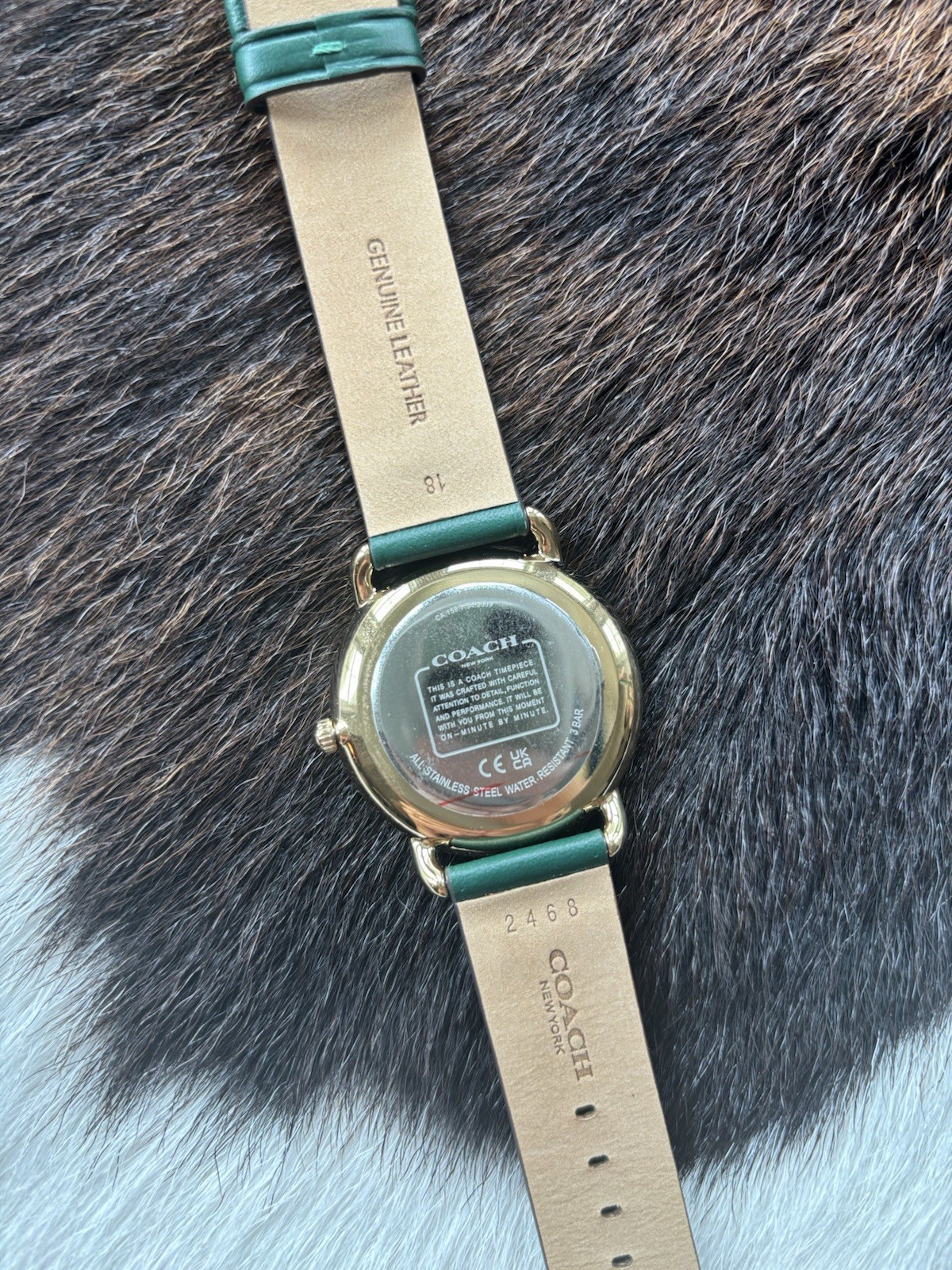 COACH New York Women’s Quartz Analog Watch Gold Dial/Case Green Leather 28mm