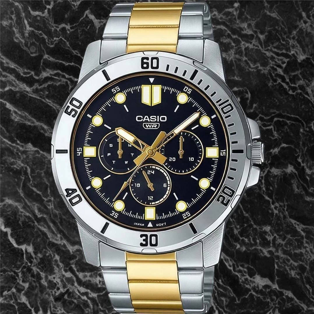 Casio Men’s Analog Multi Hands Two-Tone Stainless Steel Band Watch MTPVD300SG-1E