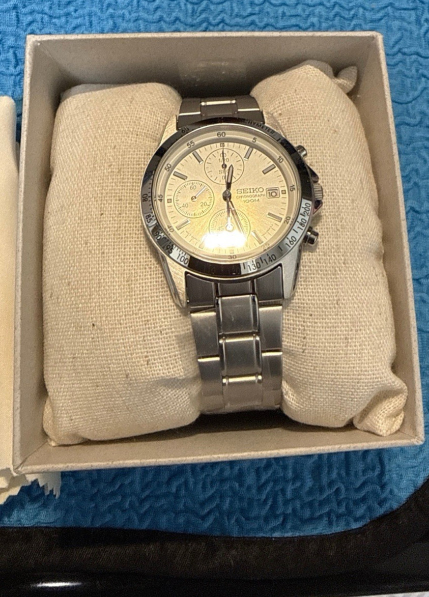 Seiko Spirit Chronograph Watch SBTQ039[US STOCK] Champagne Dial 38.5mm 7T92 NEW