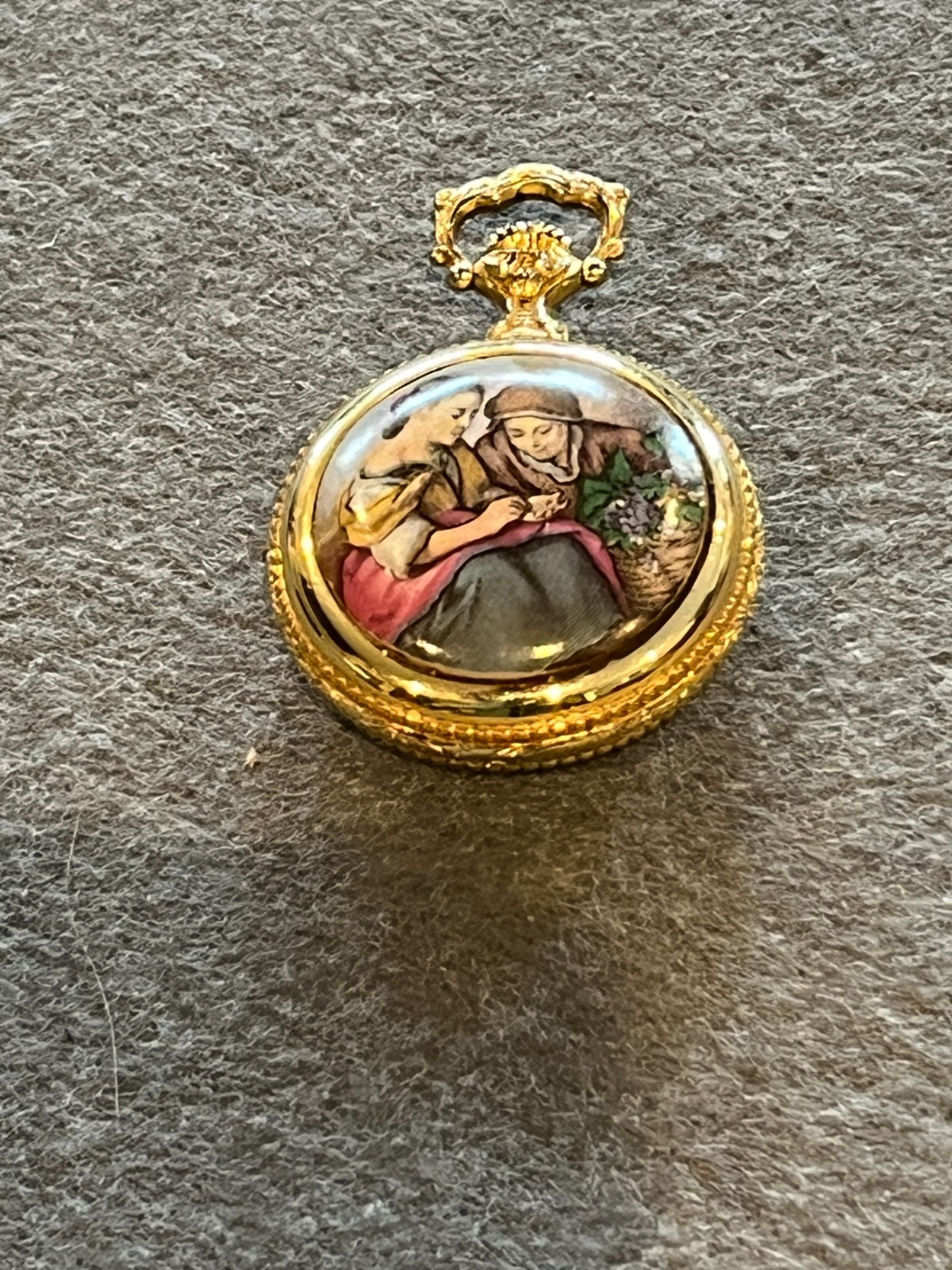 Vintage Arnex 17 Jewel Pocket Watch Gold Filigree Dial Enamel Vineyard MINT