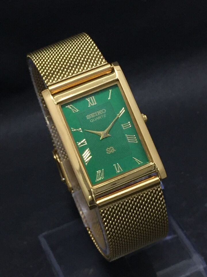 Vintage Seiko Slim Quartz Japan Made Green Dial Gold Plated Men’s Wrist Watch