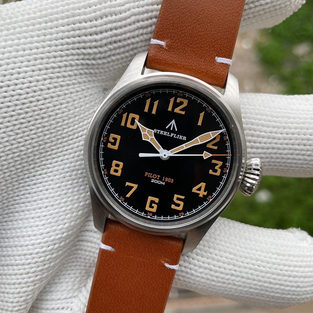 39MM STEELFLIER Pilot Quartz Diver Watch Men’s Leather Waterproof Luminous NEW