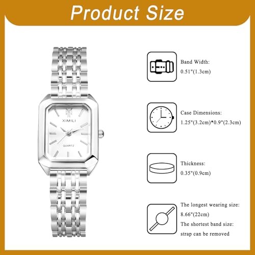 Square Womens Watch: Elegant Rectangular Bar Scale 2. silver band-white dial