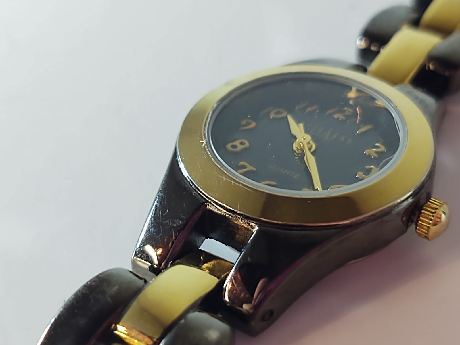 Womens LA Express Watch Black Dial Black & Gold Bezel & Band Show Wear