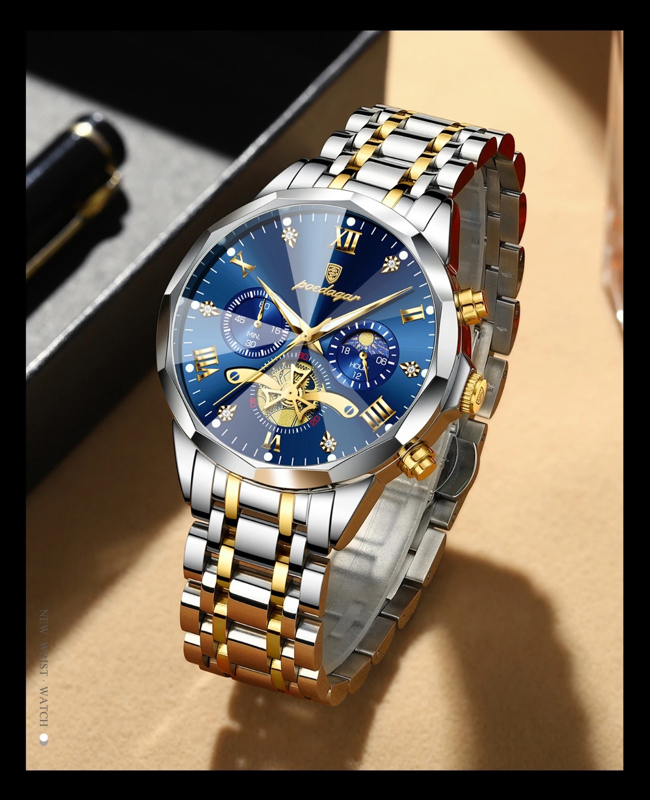 2025 Men’s Luxury Waterproof Chronograph Stainless Steel Quartz Wrist Watch Gift