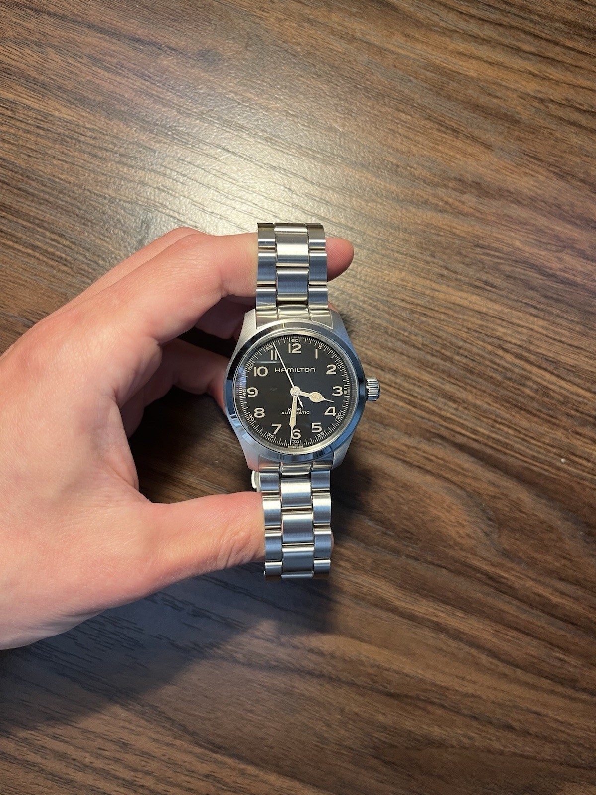 Hamilton Khaki Field Automatic 38mm Black Dial Steel Bracelet Watch w/ Box