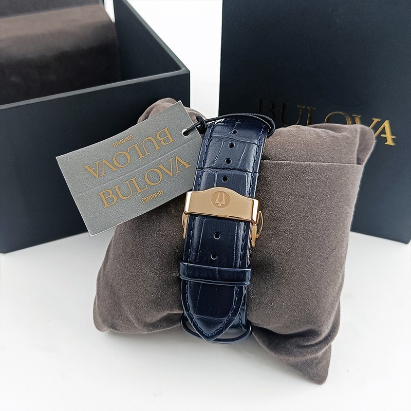 Bulova Wilton Blue Gold 97B170 Quartz & Chronograph Men’s Leather Watch 46.5mm