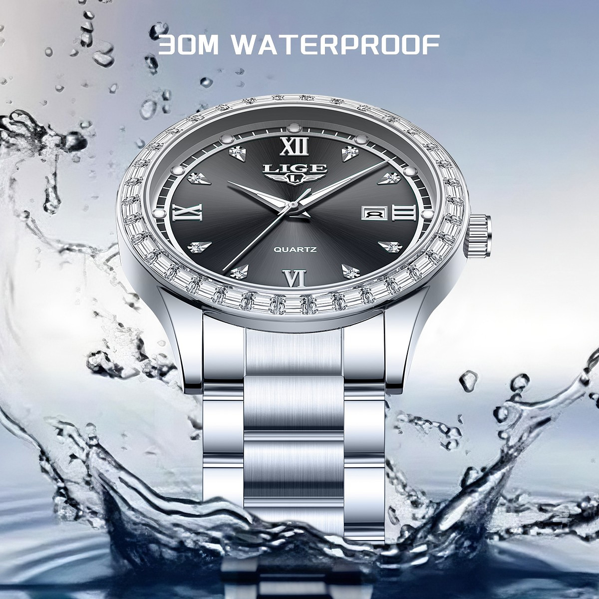 LIGE Men Watch Quartz Date Luminous 3ATM Waterproof Business Man Wristwatch