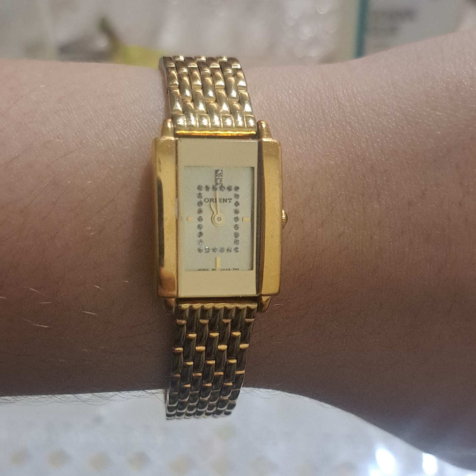 Orient UAAA5N Women’s Quartz Bracelet Wristwatch Gold Tone Rectangle White Dial