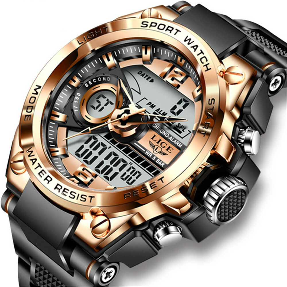 LIGE Men Military Watch Top Brand Sport Digital Wristwatch LED Display Stopwatch