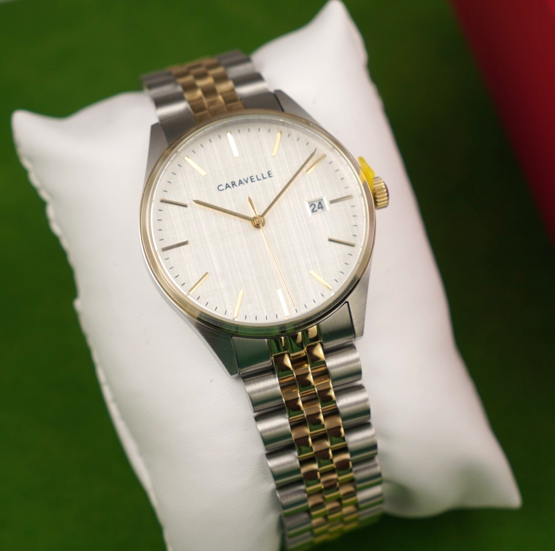 CARAVELLE By BULOVA classic white dial two tone – gold/silver – quartz watch