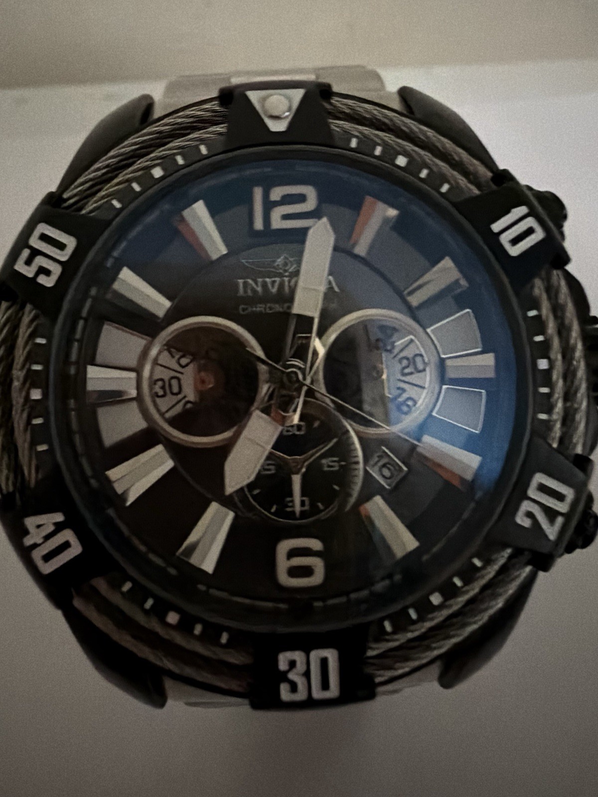Invicta Bolt Men’s Quartz Chronograph Date 100m Black Dial Steel Bracelet