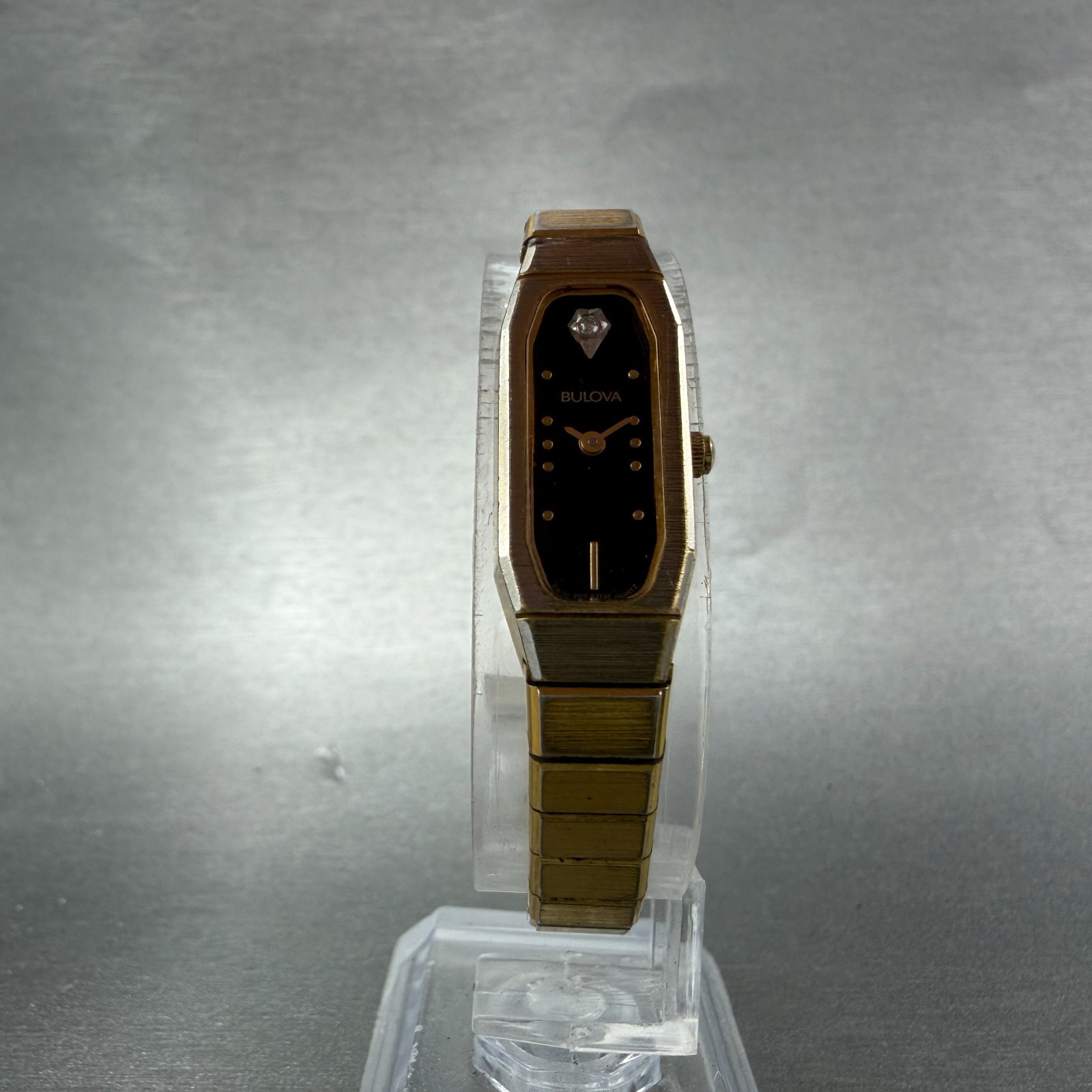 Bulova Watch Women 12mm Black Dial Gold Tone Octagon 92T22 New Battery