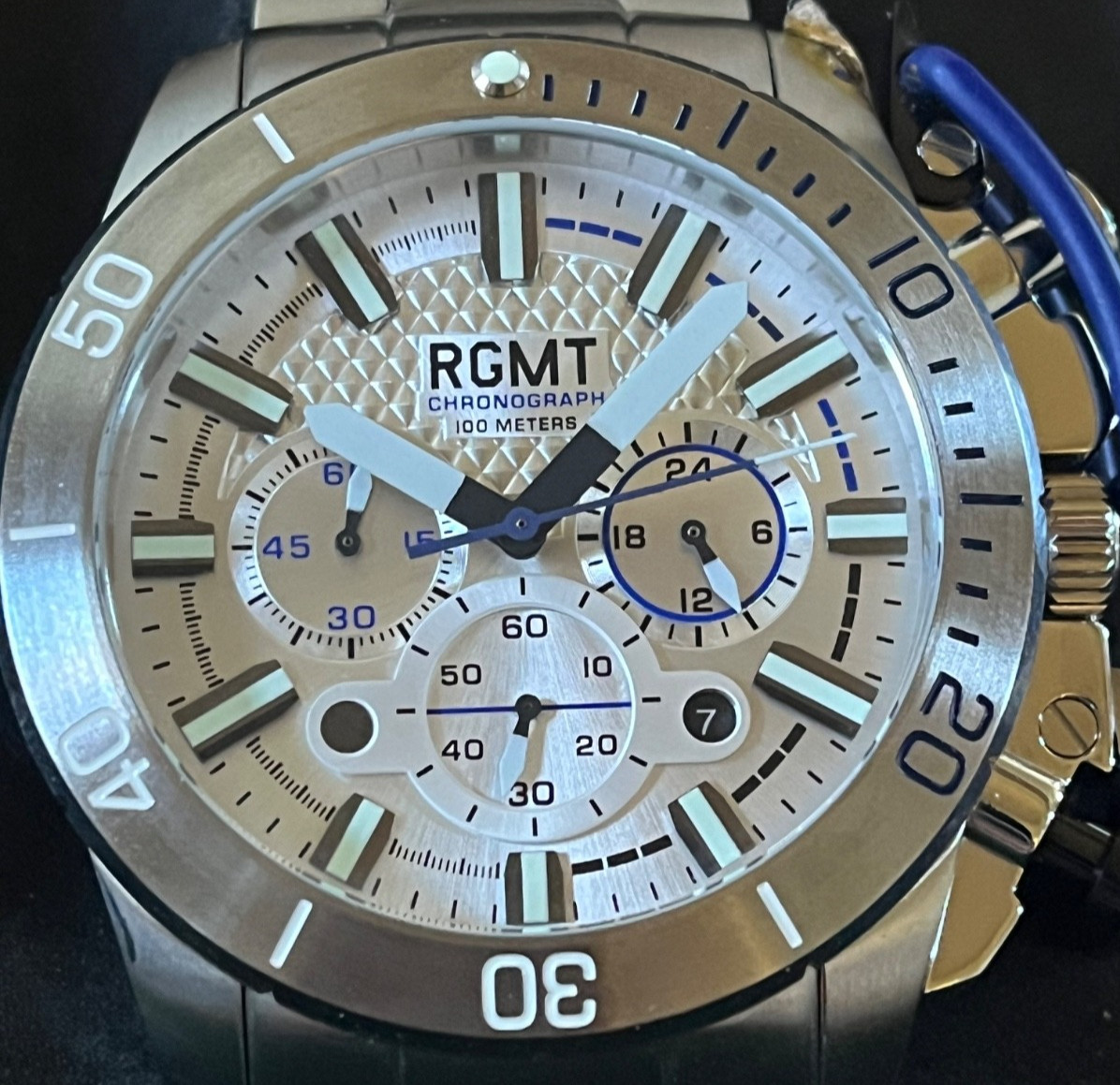 RGMT ARMOURY Silver White Men’s Chronograph Watch RG-8001-11 with Flashlight
