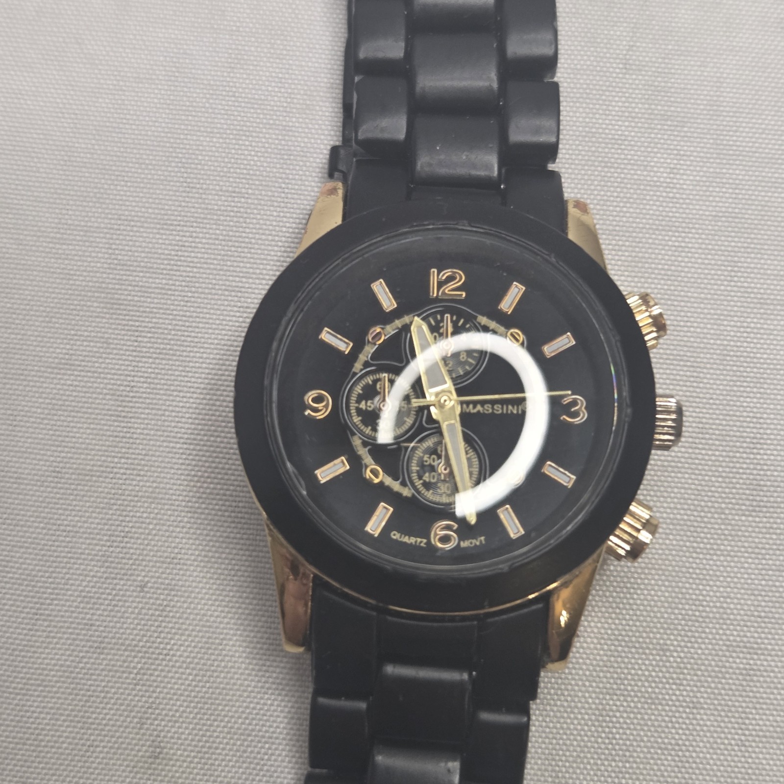 Massini Black & Gold Tone Chronograph Style Quartz Men Wristwatch Sport WORKS