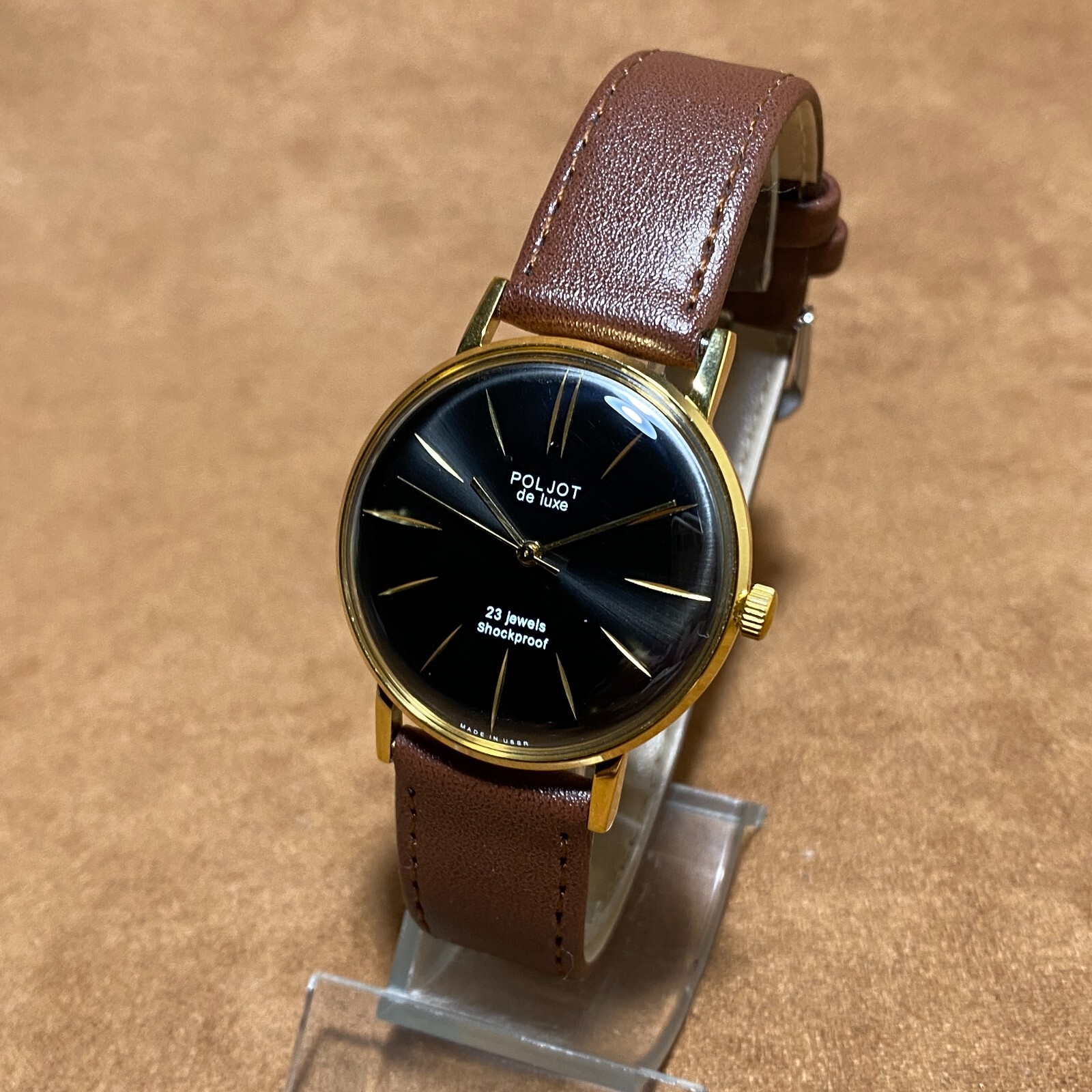 Vintage Men’s Watch NOS Poljot De LUXE Ultra Slim Soviet Wristwatch 23 Jewels
