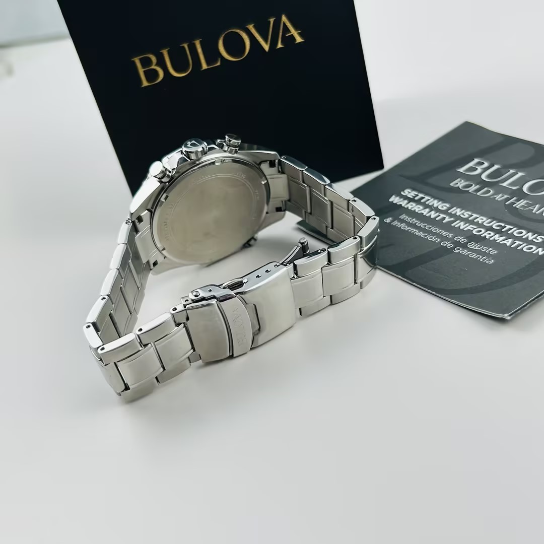 Bulova Men’s Marine Star 96B395 Orange Dial Stainless Chronograph Quartz Watch