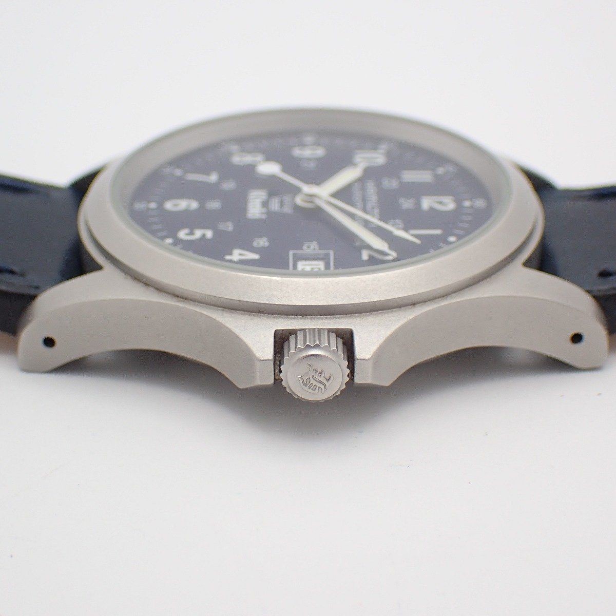 Hamilton Khaki King automatic men’s wristwatch with crown mark blue dial transpa